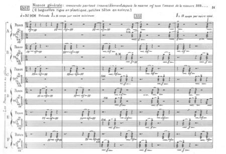 PERSEPHASSA DE IANNIS XENAKIS (mesures 352 à 356) © Musique Contemporaine. Reproduit avec l’aimable autorisation de MGB Hal Leonard