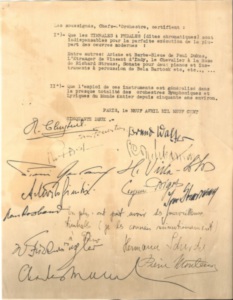 Pétition en faveur des timbales à pédale datée du 9 avril 1952 - Copie originale offerte par Serge Baudo
